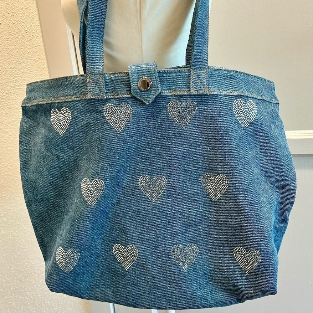 DG2 by Diane Gilman Denim Crystal Heart DenimTote Bag